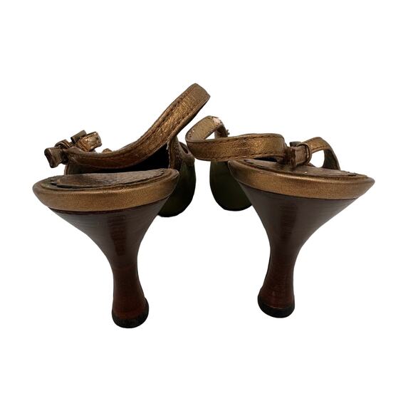 Enzo Angiolini Olive Green & Gold Eatashiro Slingback Heels Size 7.5 - Picture 4 of 11